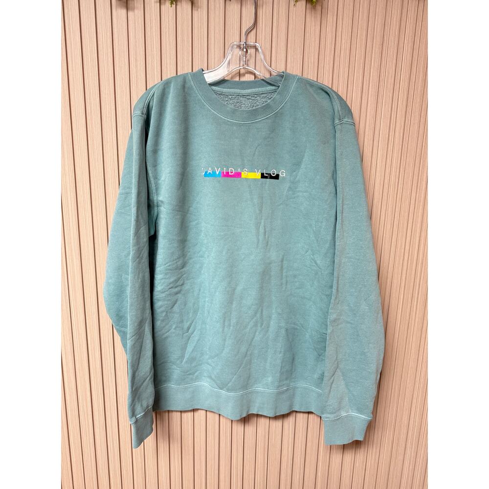 Fanjoy David Dobrik David’s Vlog Teal Blue Vlog Squad Graphic Crewneck Size M